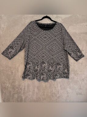 Lucky Brand Black and White Paisley-Print Tunic ~ Sz 3X